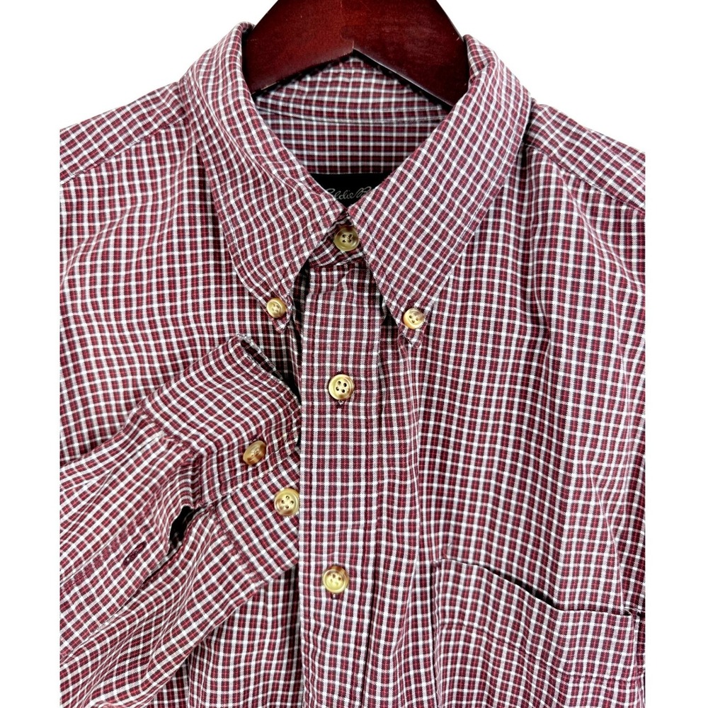 Eddie Bauer Mens Long Sleeve Button Down Shirt Red Plaid Cotton Size L